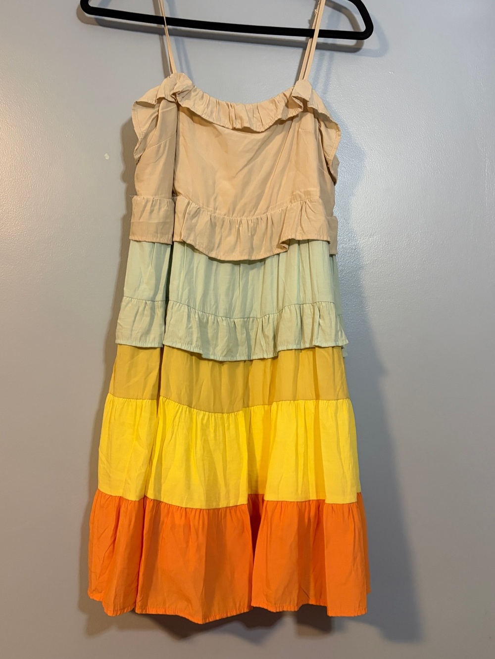 BiBi Girls Tiered Colorblock Sundress in Cream, Light Green, Yellow & Orange